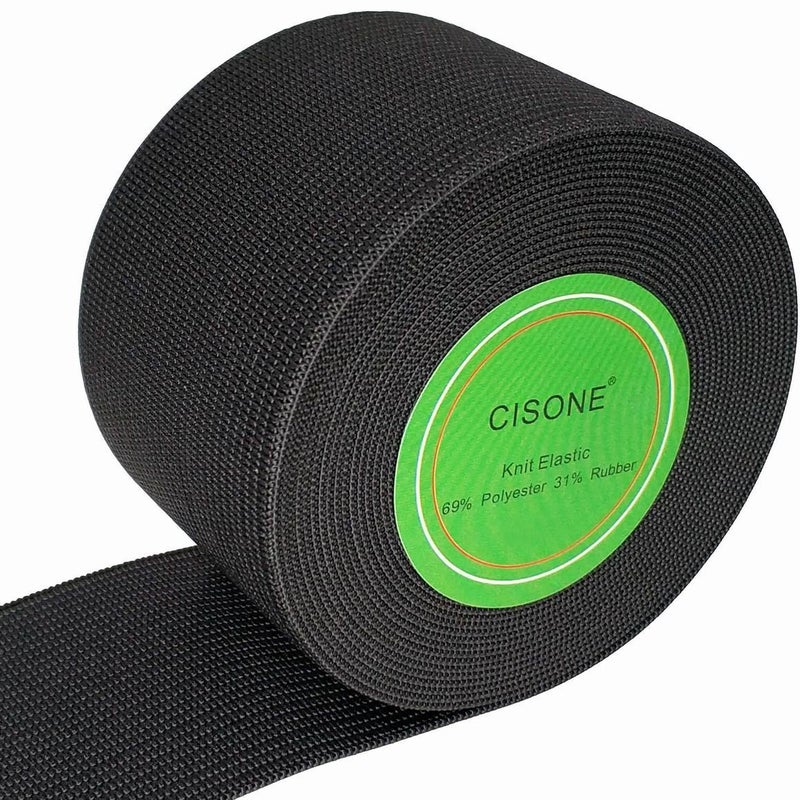 CISONE Knit Elastic 2 Inch Wide Black Heavy Stretch High Elasticity Knit Elastic Band 5 Yards - Image 1